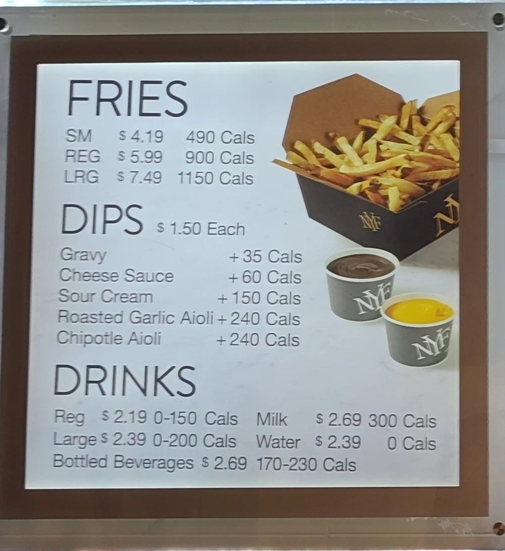 Menu, New York Fries