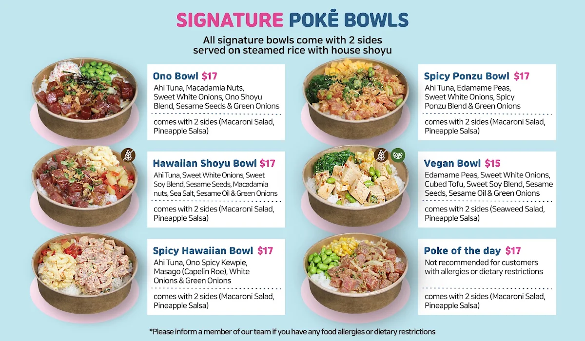 Menu, Ono Poké @ Uptown