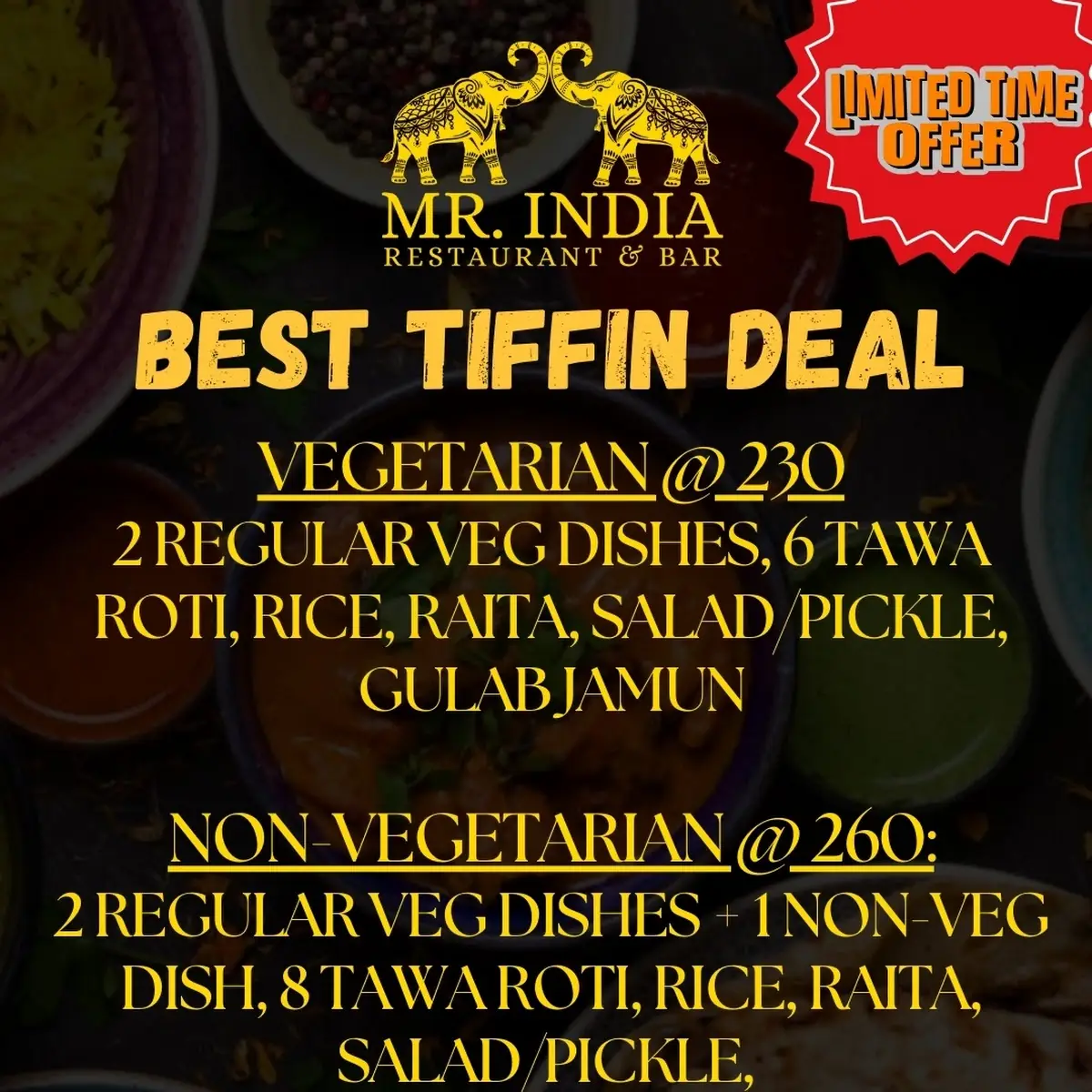 Menu, Mr India Restaurant & Bar