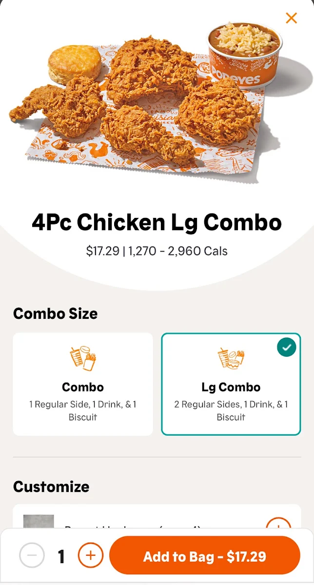Menu, Popeyes Louisiana Kitchen