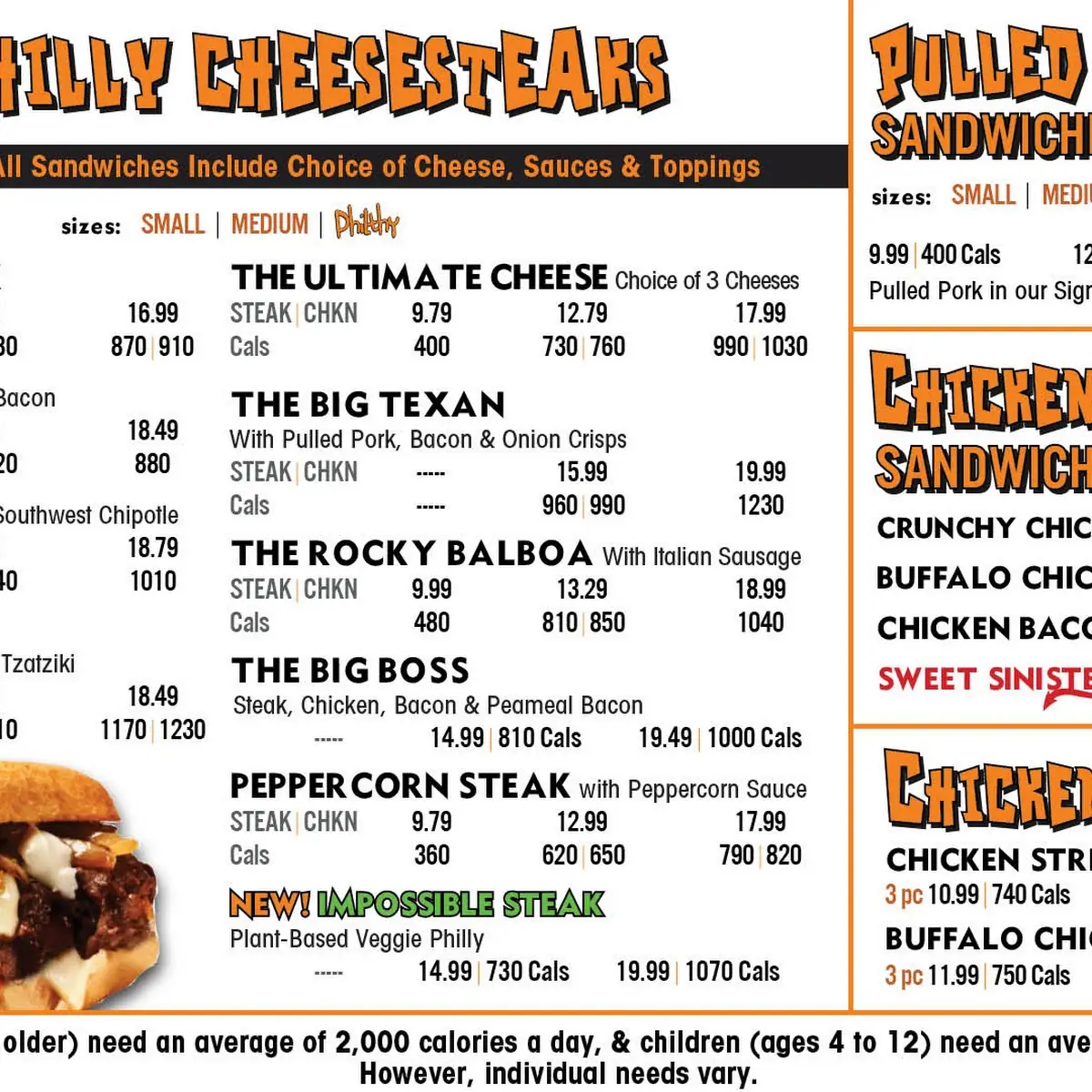 Menu, Philthy Philly's Windsor