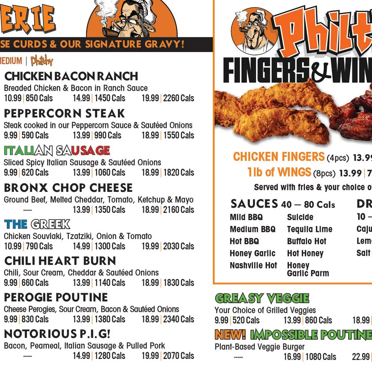 Menu, Philthy Philly's Windsor
