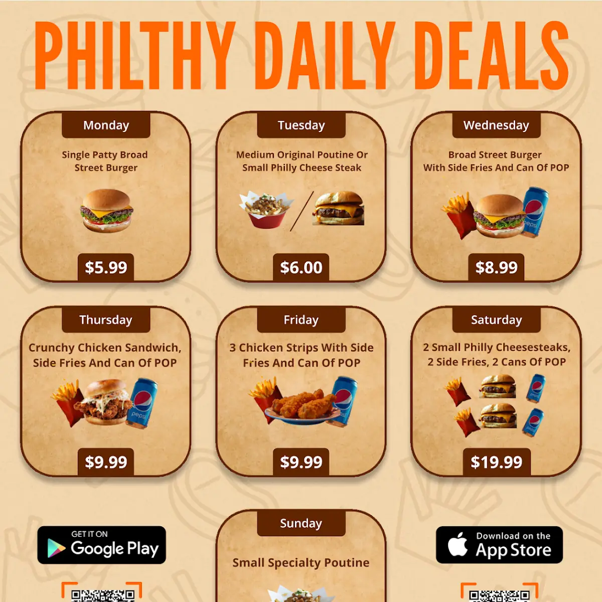 Menu, Philthy Philly's Windsor