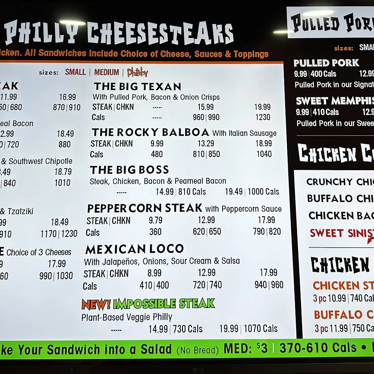 Menu, Philthy Philly's Windsor