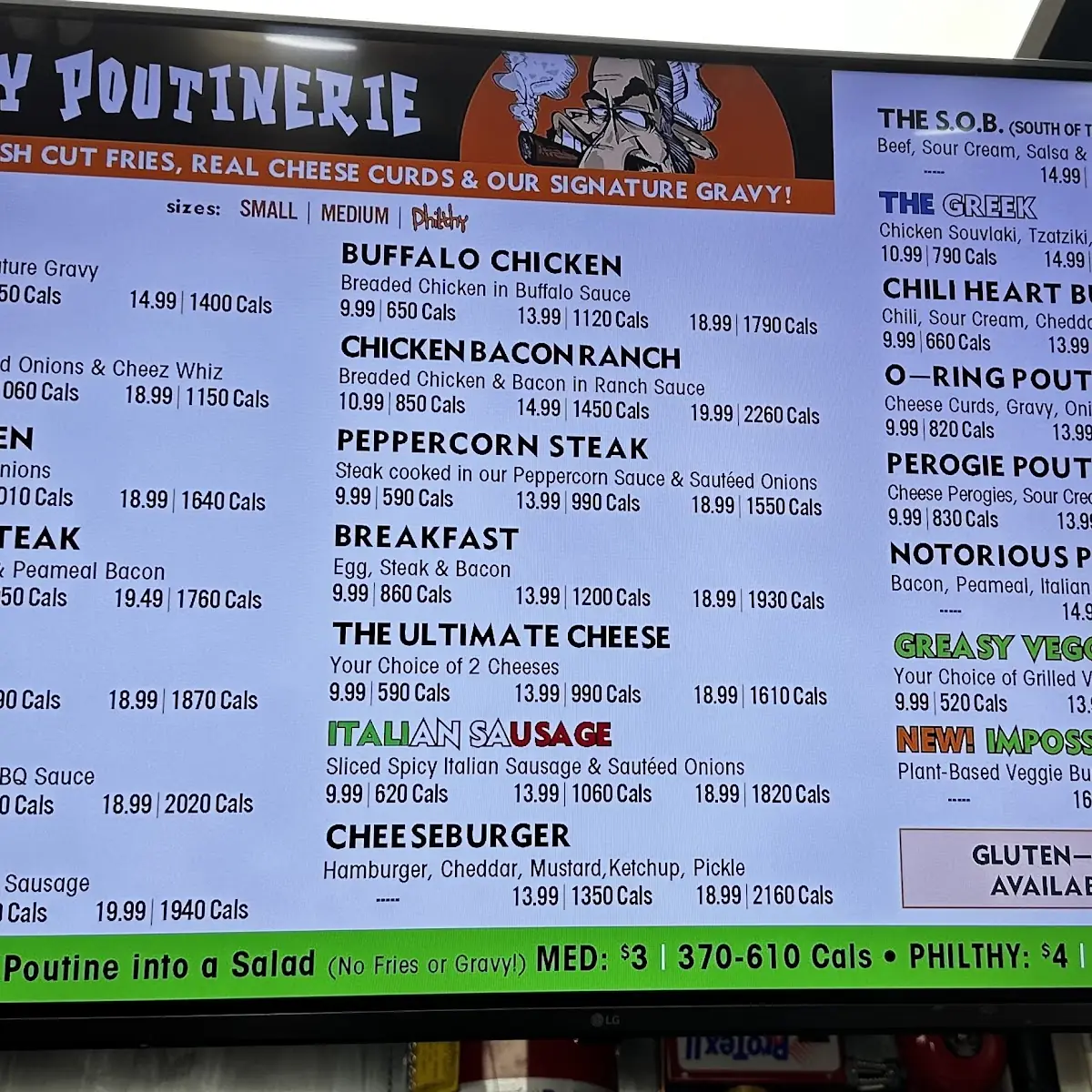 Menu, Philthy Philly's Windsor