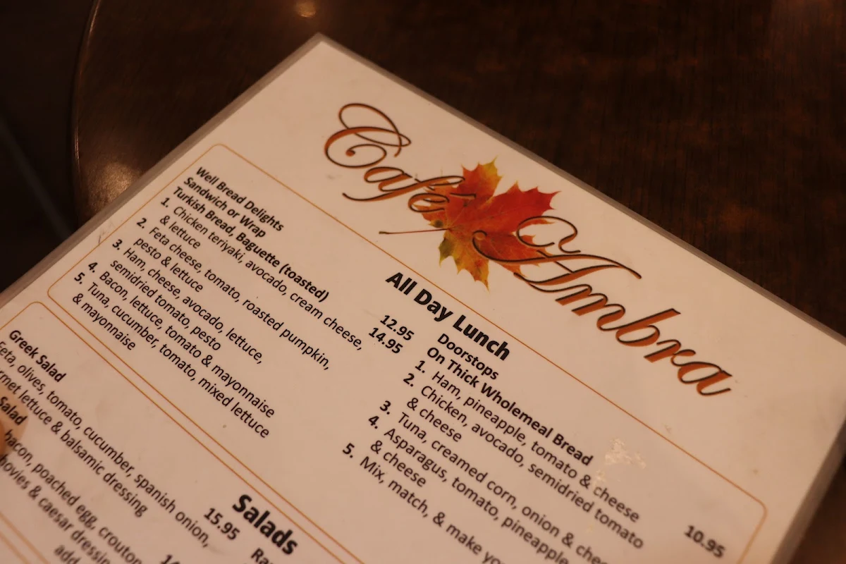 Menu, Café Ambra