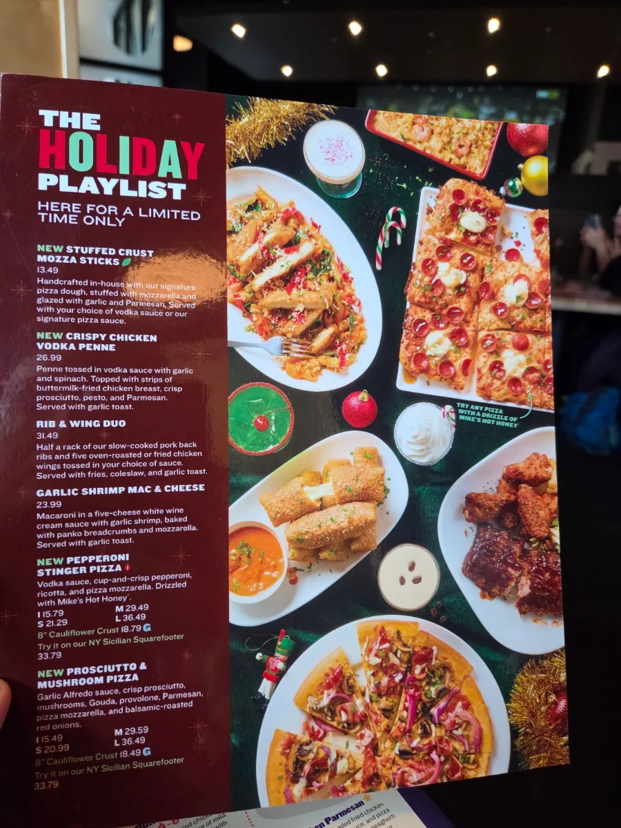 Menu, Boston Pizza