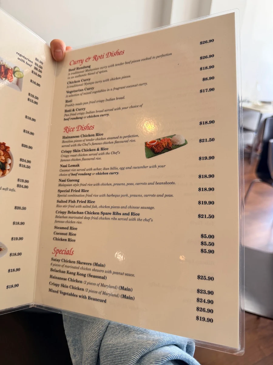 Menu, Straits Cafe Malaysian Restaurant