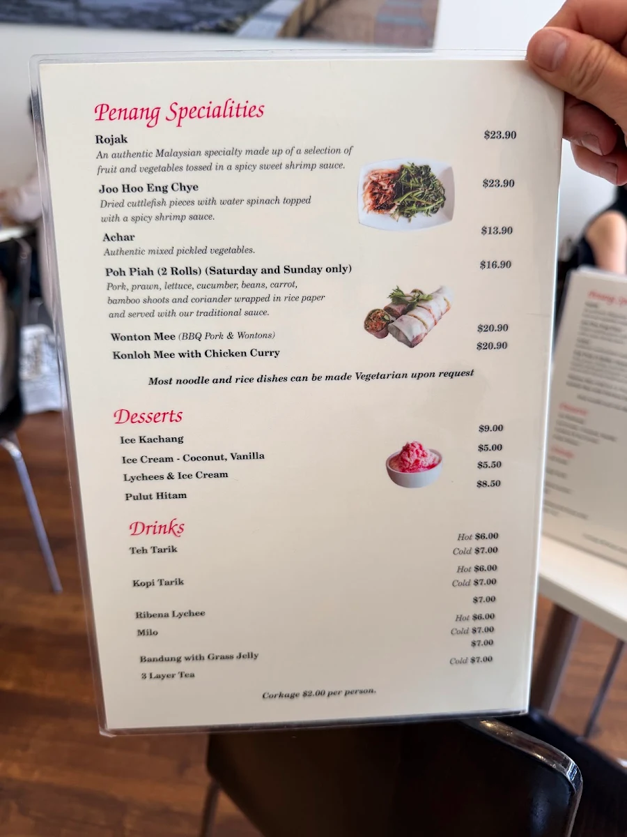 Menu, Straits Cafe Malaysian Restaurant