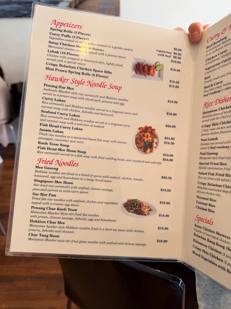 Menu, Straits Cafe Malaysian Restaurant