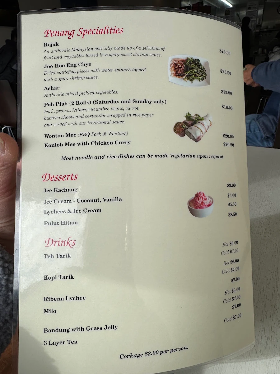 Menu, Straits Cafe Malaysian Restaurant