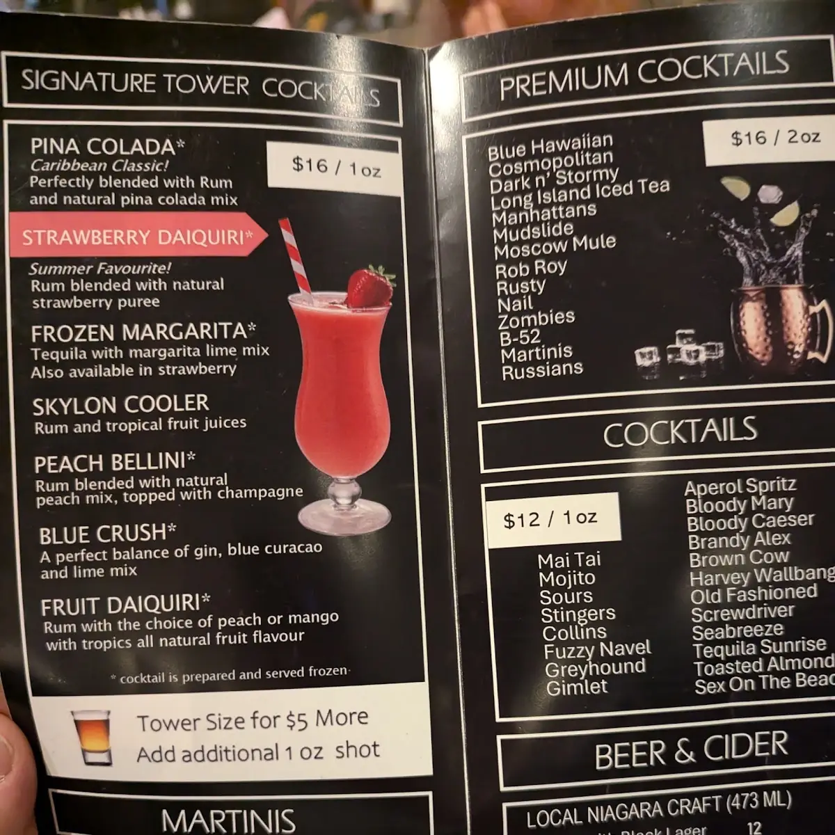 Menu, Skylon Tower Revolving Dining Room