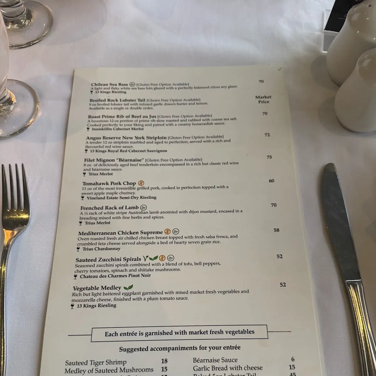 Menu, Skylon Tower Revolving Dining Room