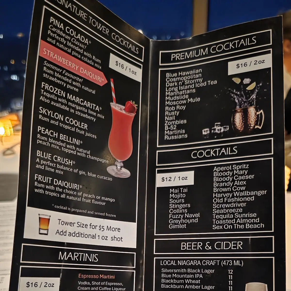 Menu, Skylon Tower Revolving Dining Room