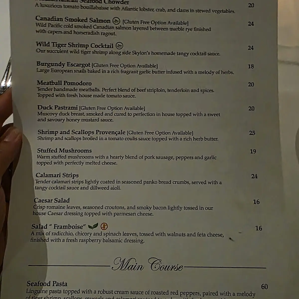 Menu, Skylon Tower Revolving Dining Room