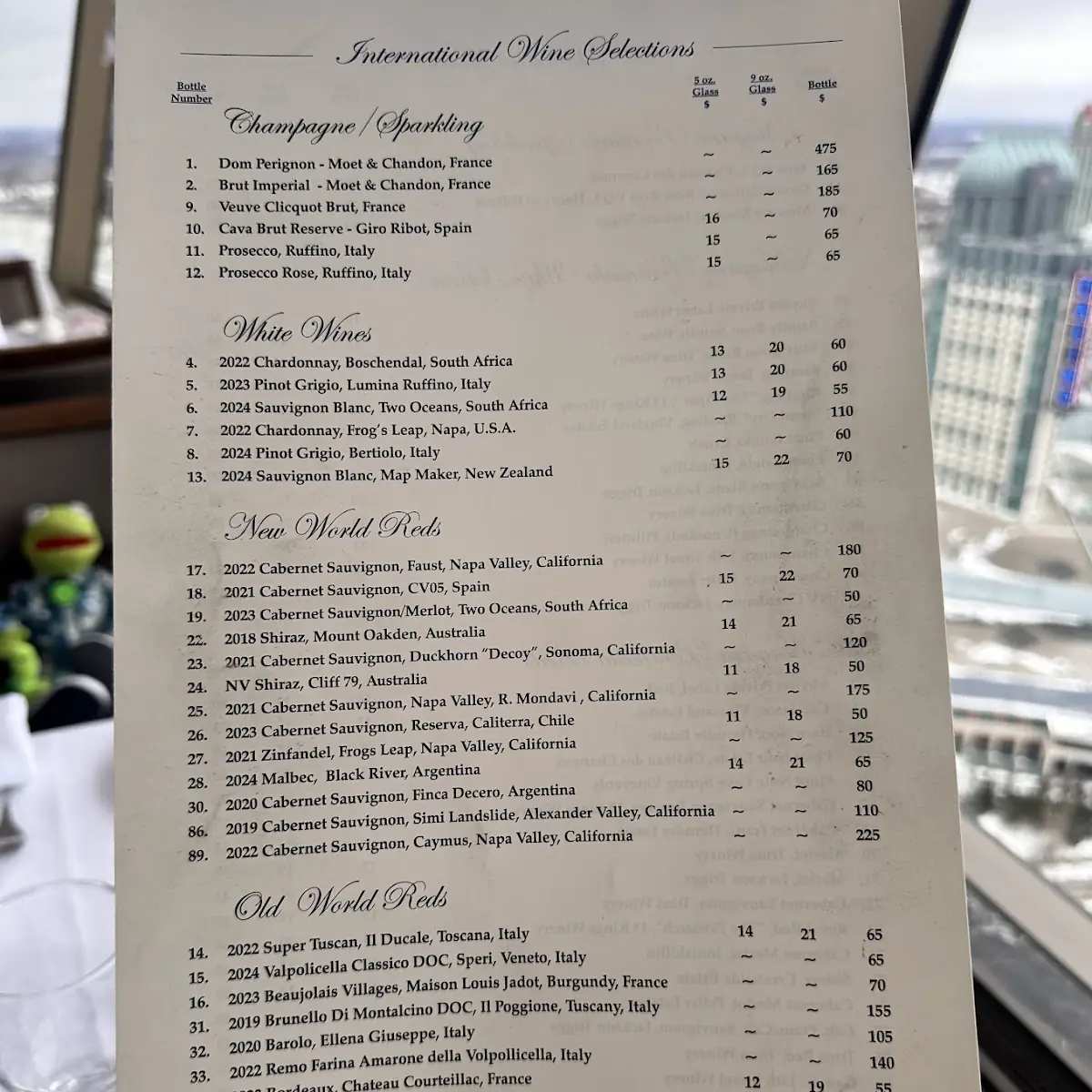 Menu, Skylon Tower Revolving Dining Room