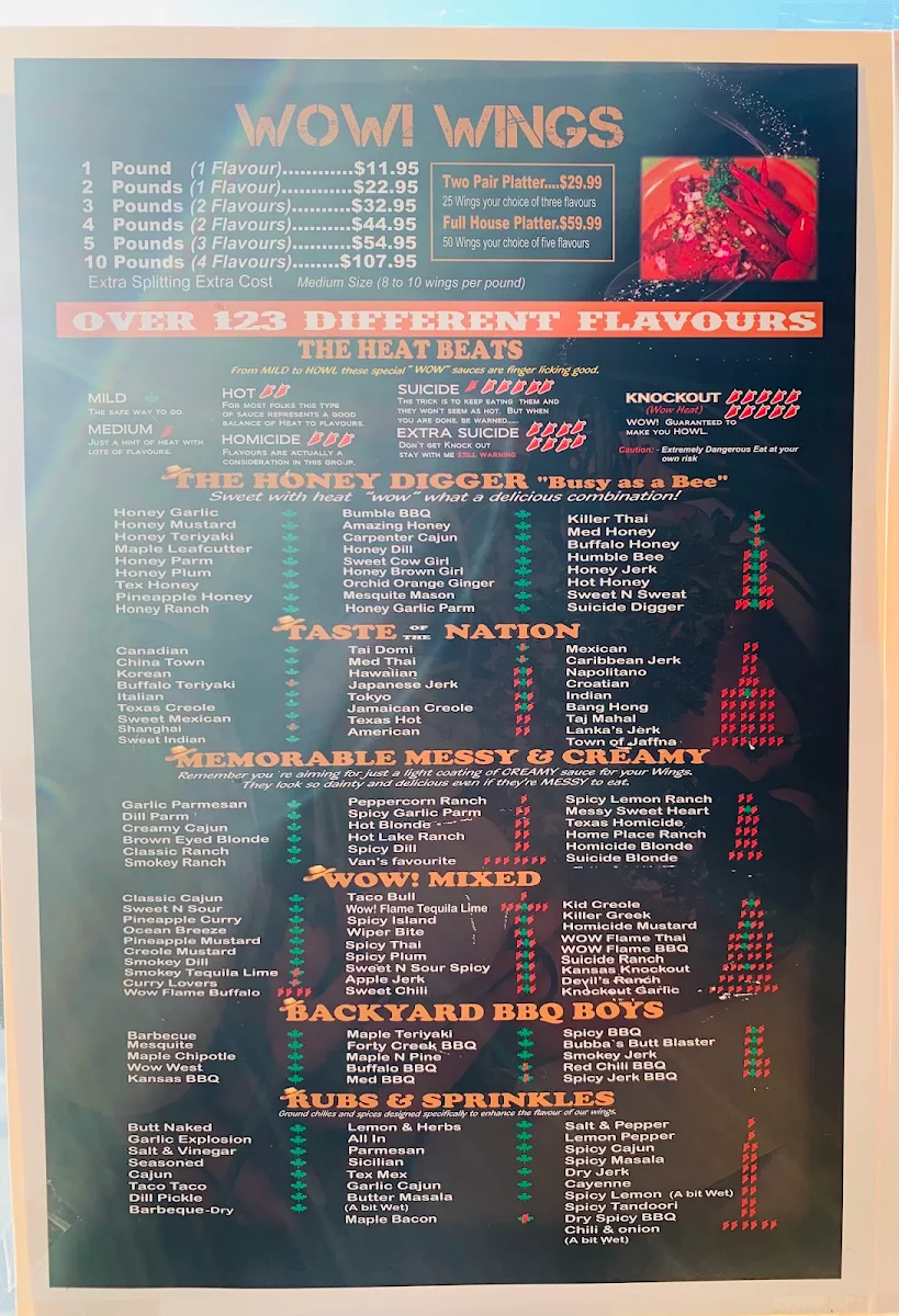 Menu, Wow! Wing House