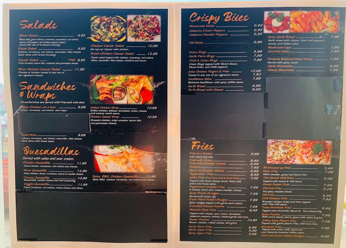 Menu, Wow! Wing House