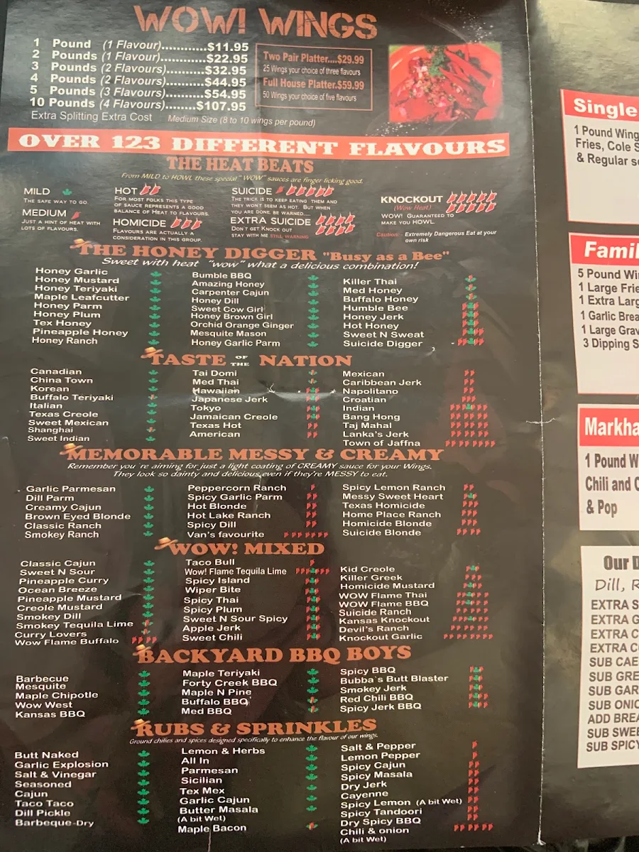 Menu, Wow! Wing House