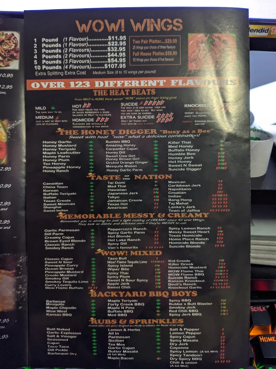 Menu, Wow! Wing House