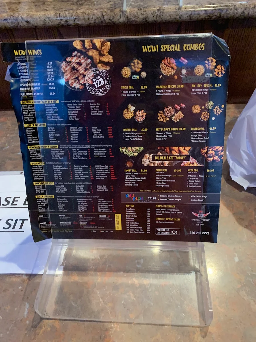 Menu, Wow! Wing House