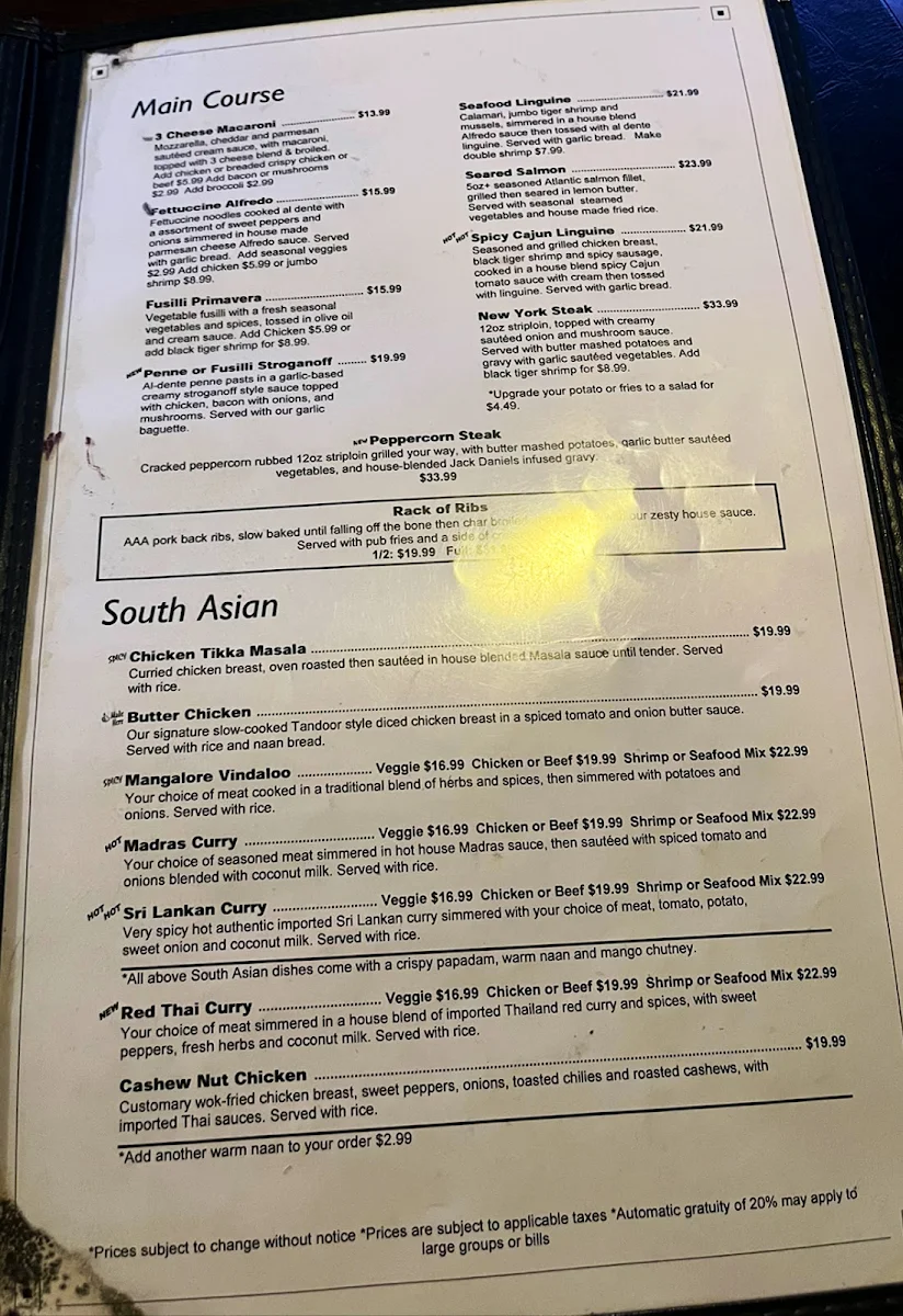 Menu, Toby's Pub & Eatery