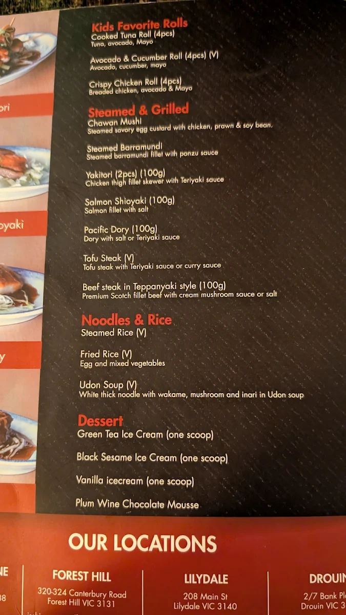 Menu, Isshin Japanese House Lilydale