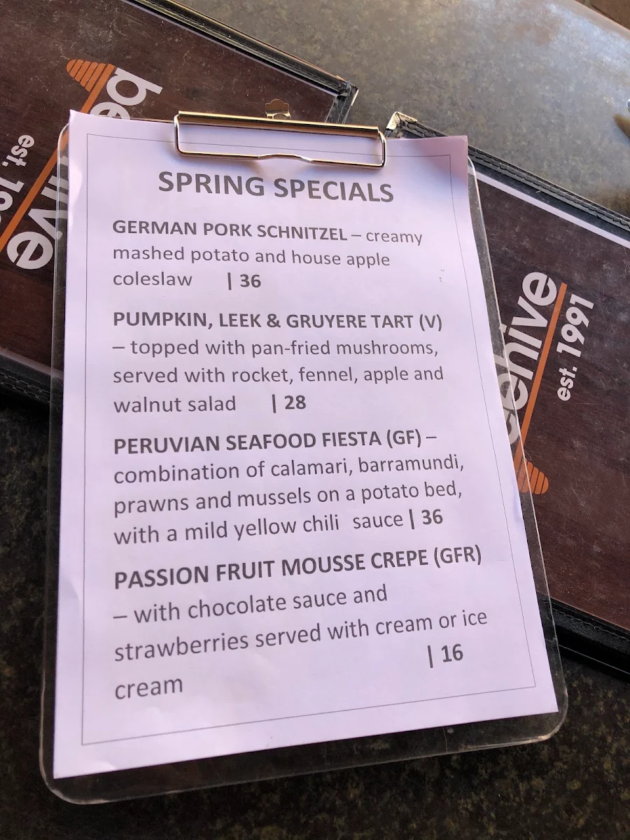 Menu, BHIVE Beecroft