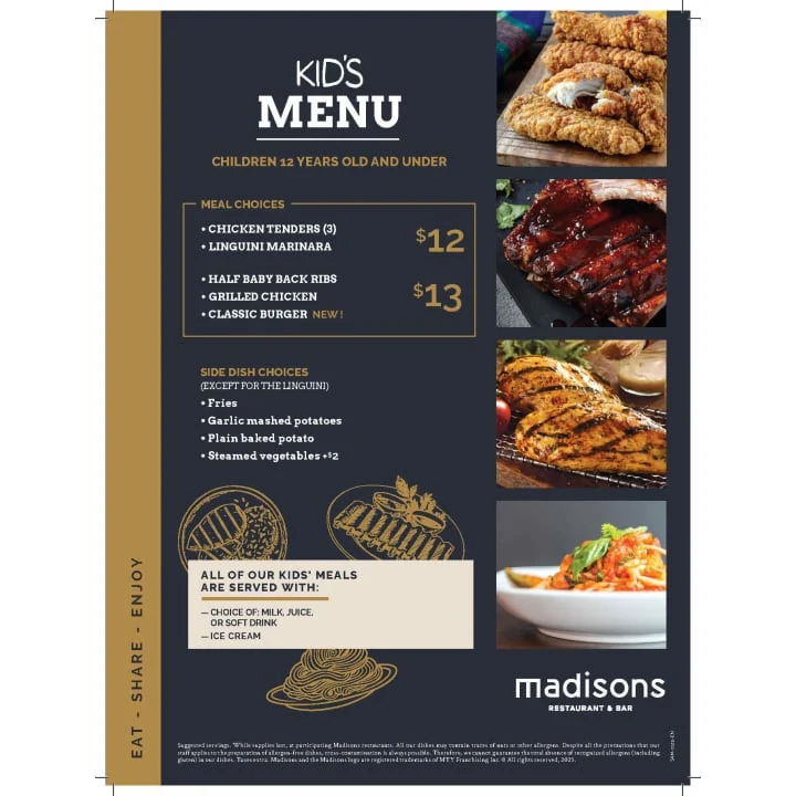Menu, Madisons Restaurant & Bar