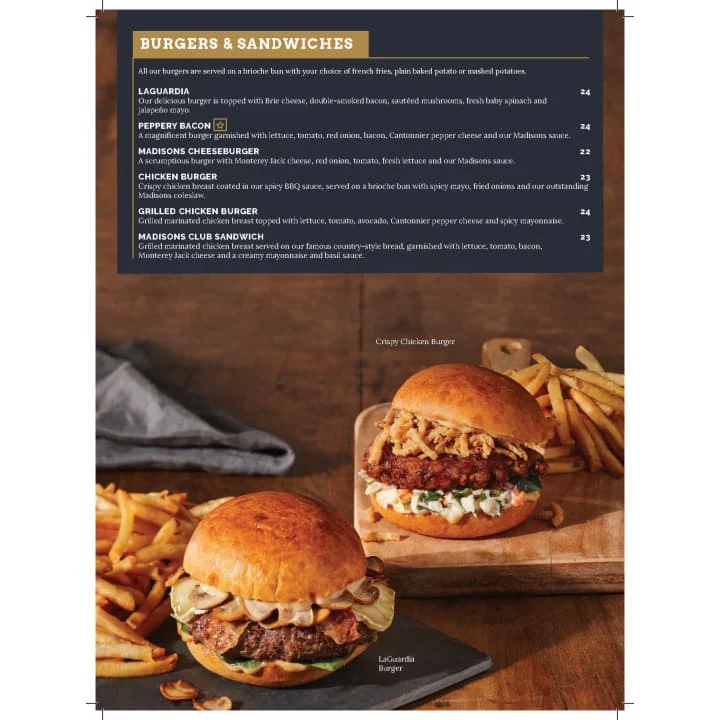 Menu, Madisons Restaurant & Bar