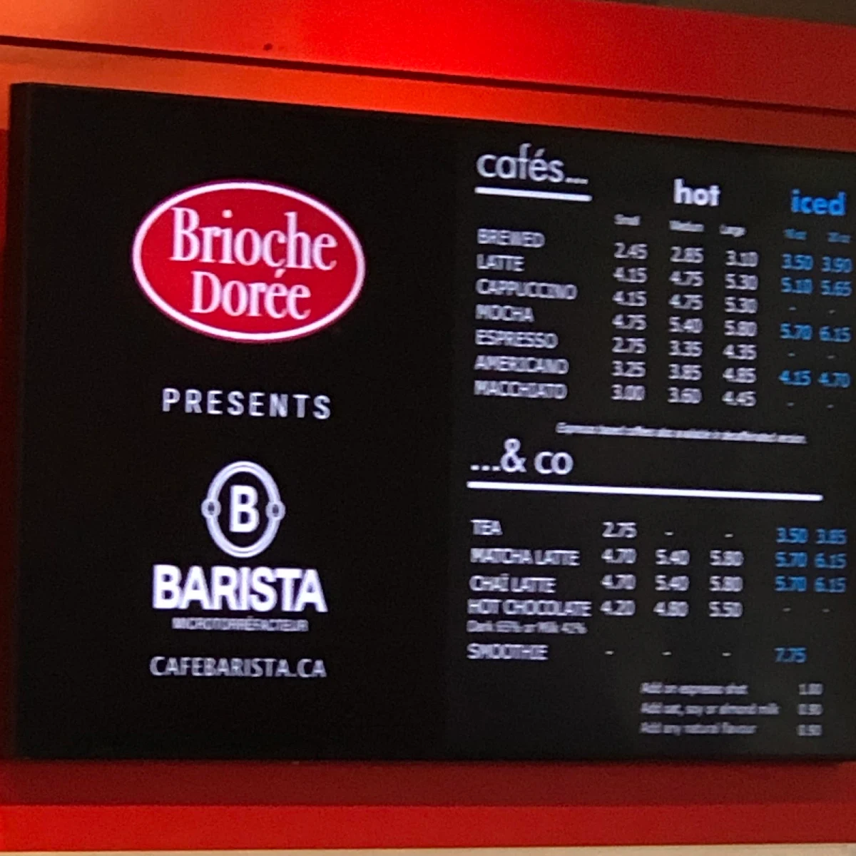 Menu, Au Pain Doré