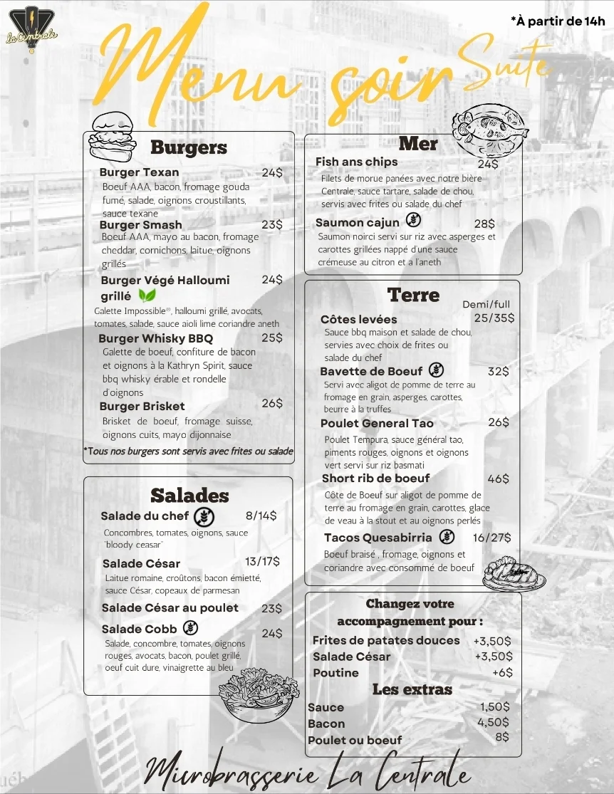 Menu, La Centrale - Microbrasserie