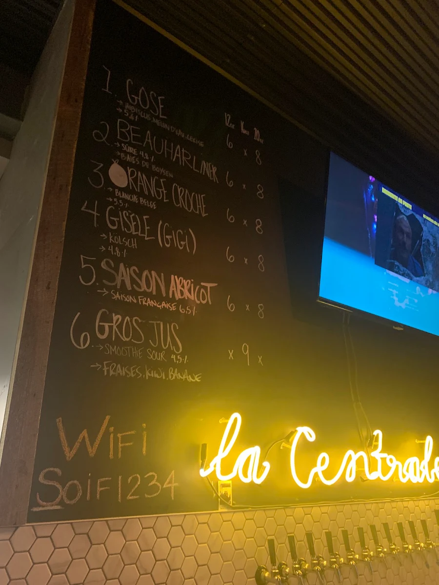 Menu, La Centrale - Microbrasserie