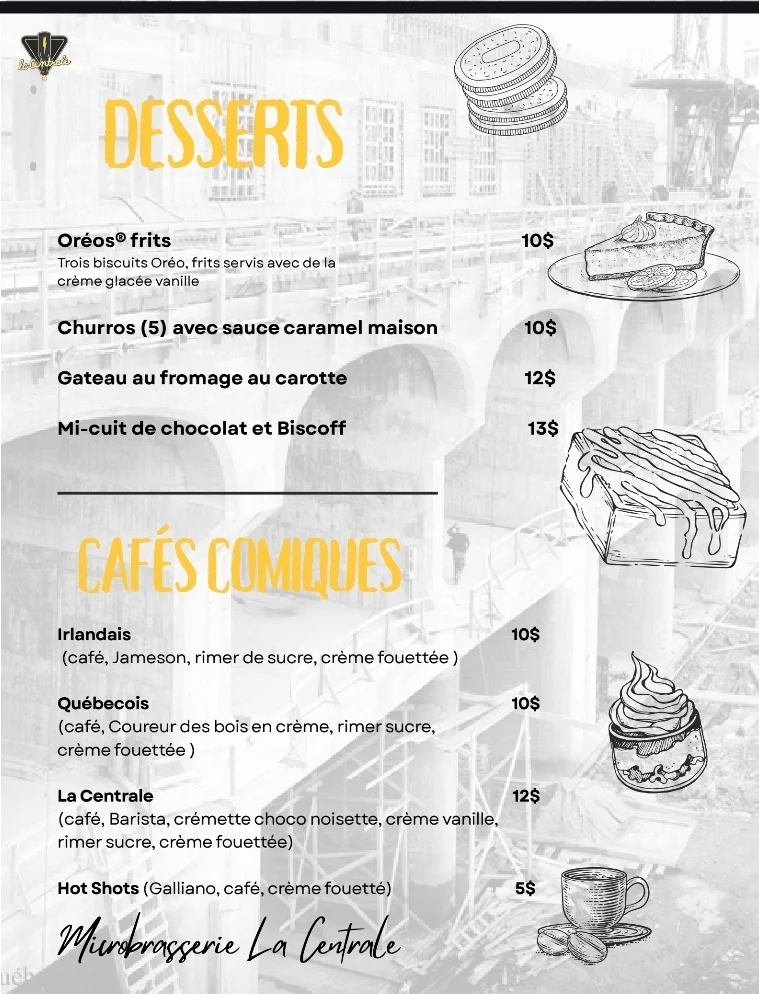 Menu, La Centrale - Microbrasserie