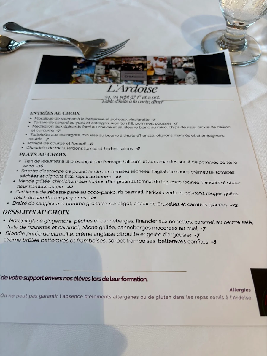 Menu, Restaurant Ardoise