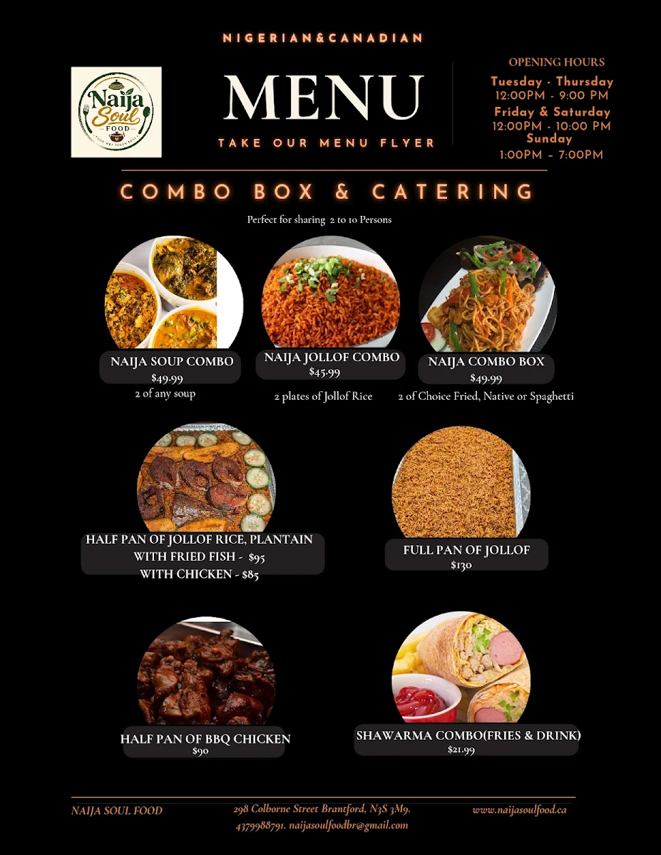 Menu, Naija Soul Food