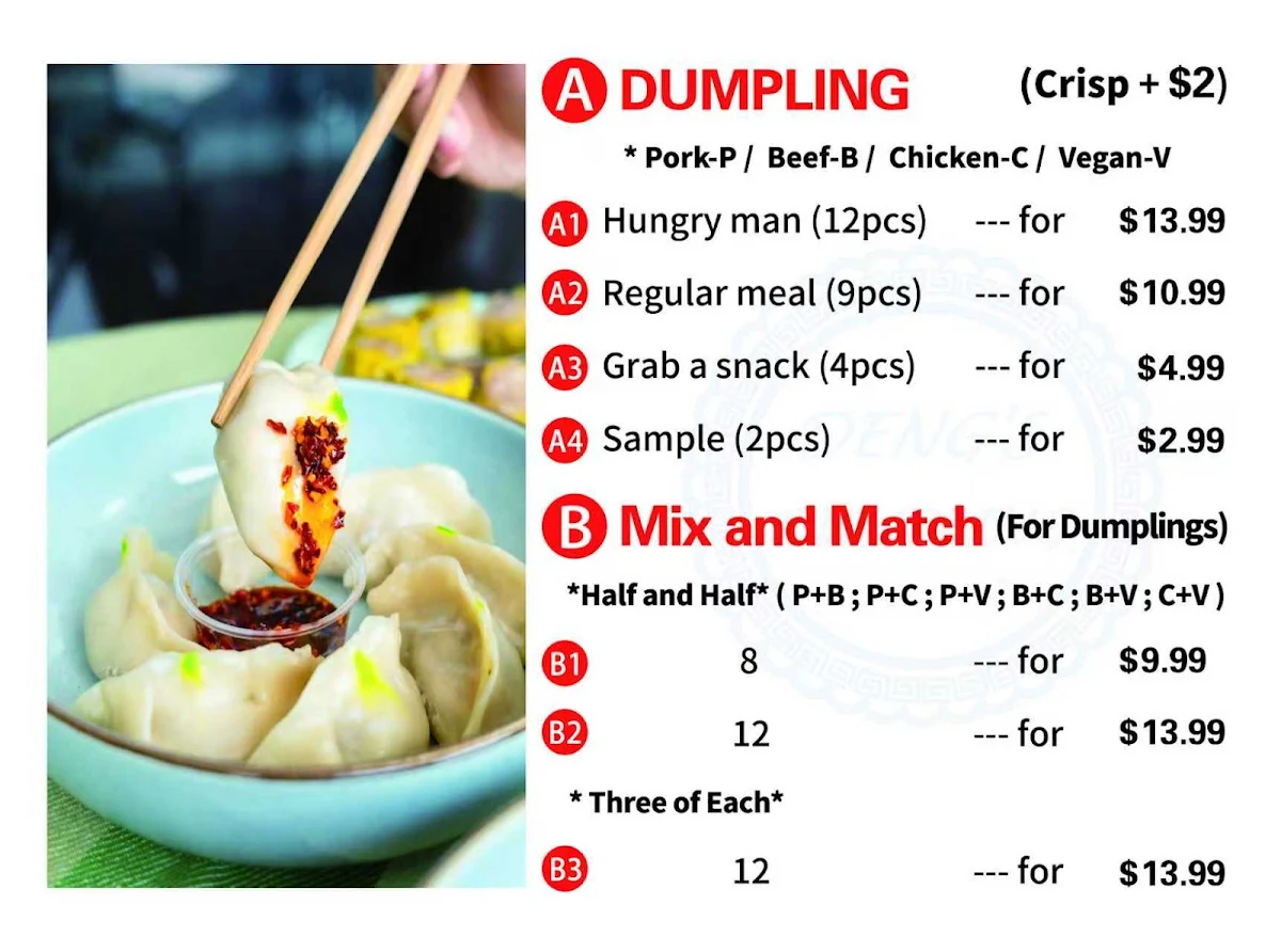 Menu, Deng's Dumpling