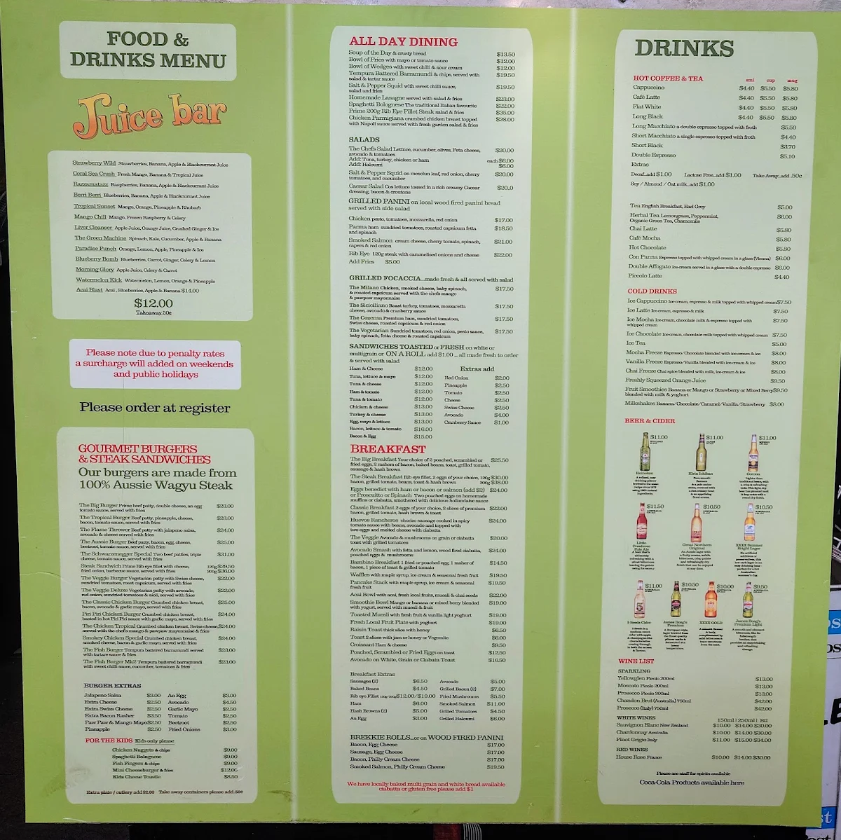 Menu, Coast Roast Coffee