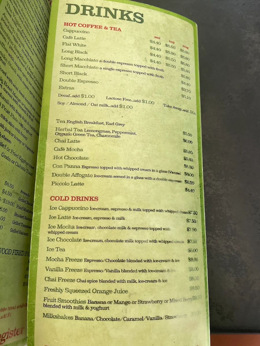 Menu, Coast Roast Coffee