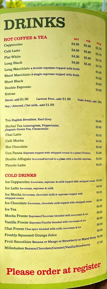 Menu, Coast Roast Coffee