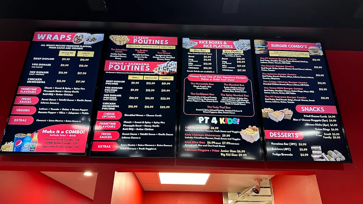 Menu, PrimeTime Donair & Poutine