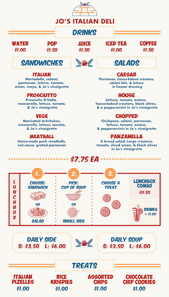 Menu, Jo's Italian Deli