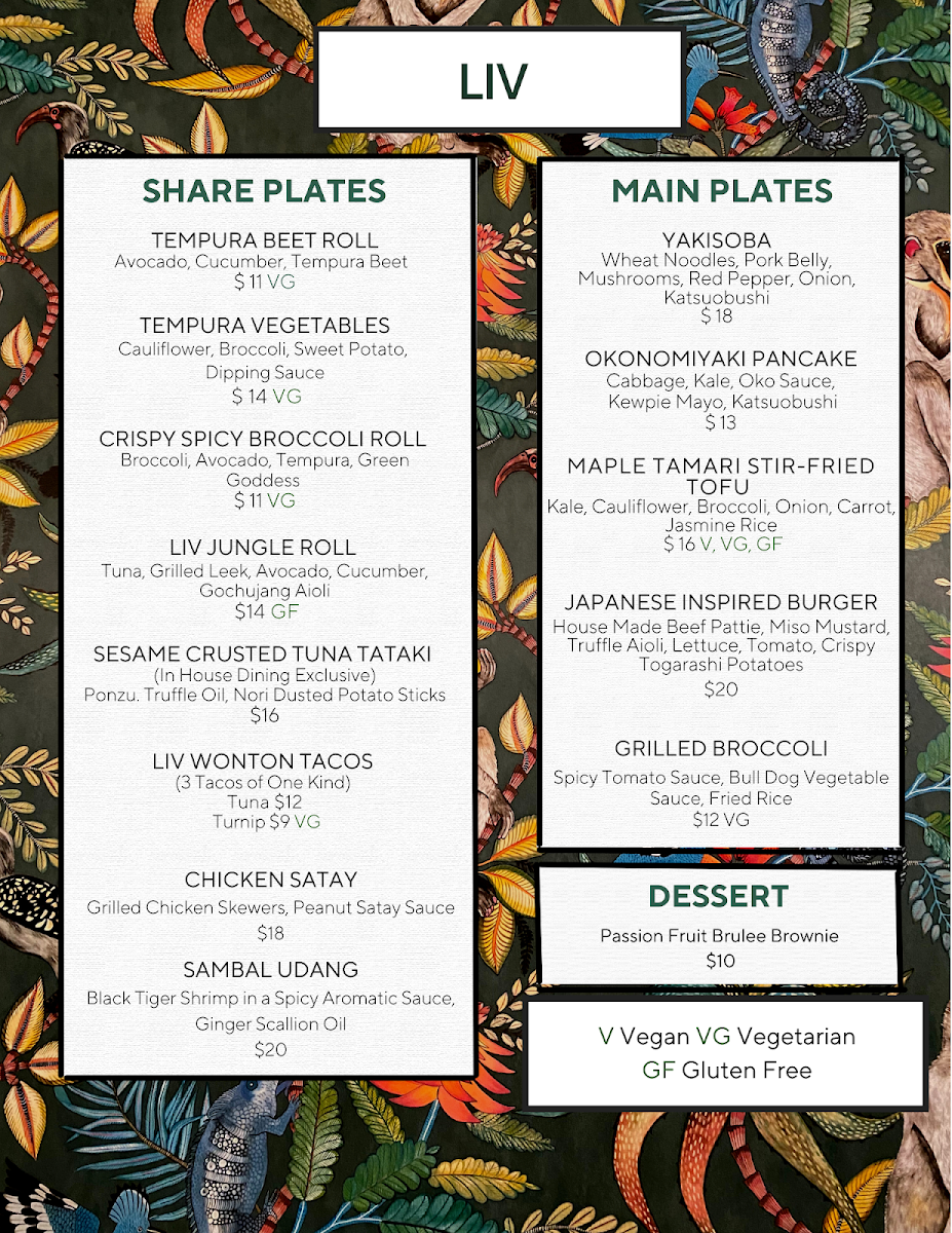 Menu, LIV