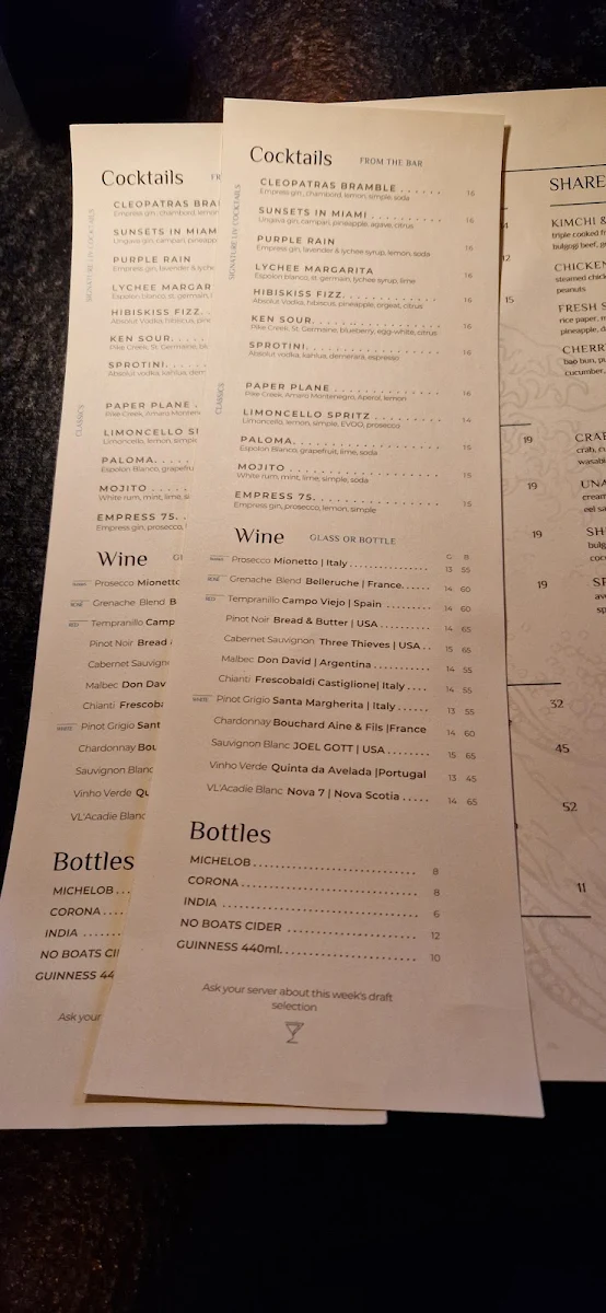 Menu, LIV