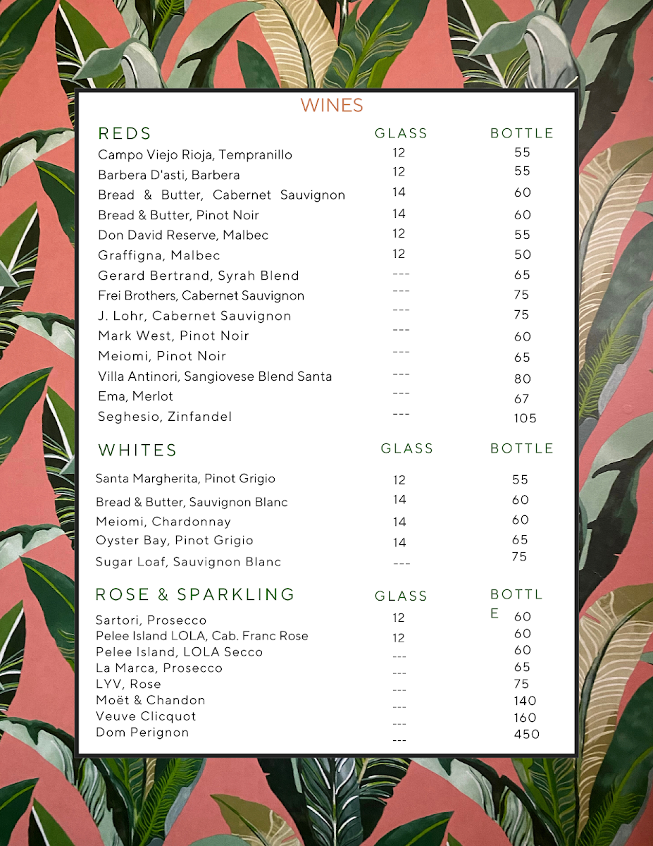 Menu, LIV