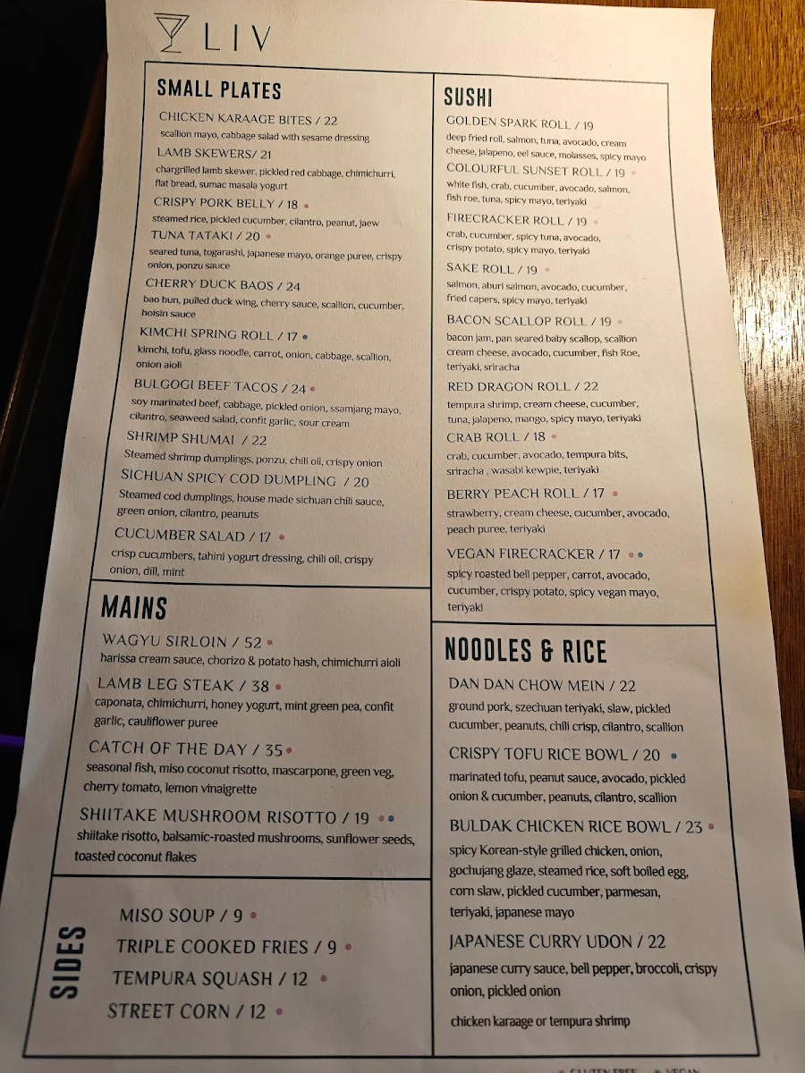 Menu, LIV