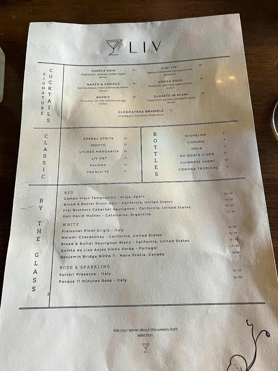 Menu, LIV