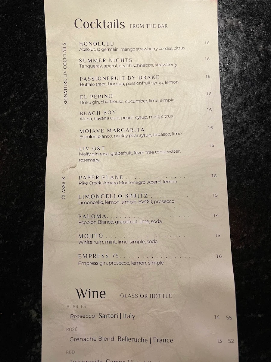 Menu, LIV