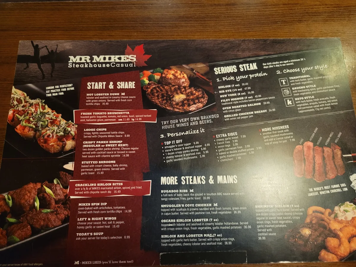 Menu, MR MIKES SteakhouseCasual