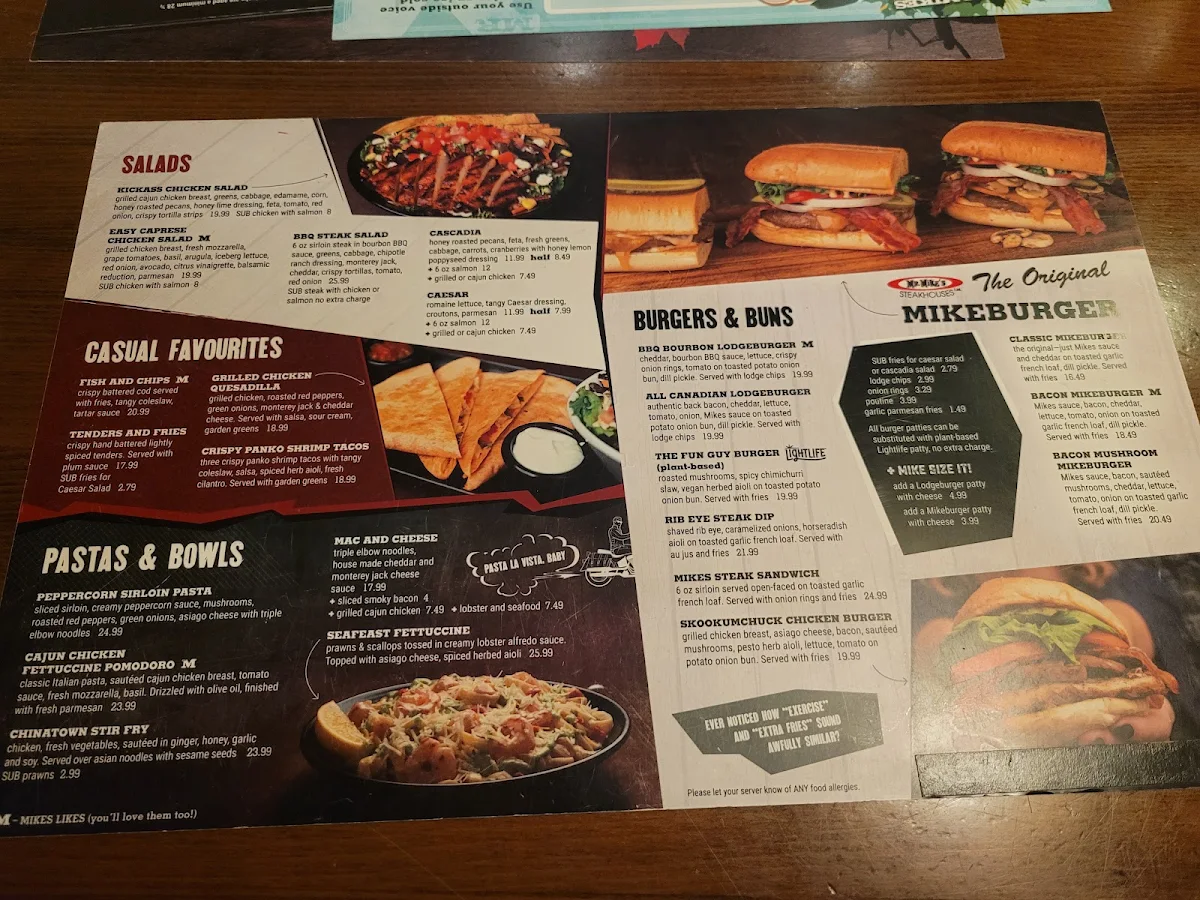 Menu, MR MIKES SteakhouseCasual